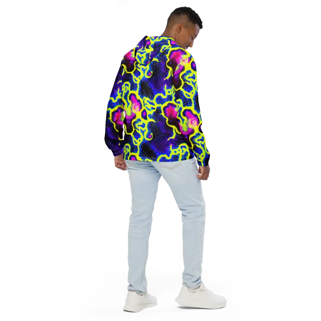Neon Galaxy Grid on Men's Windbreaker — Back