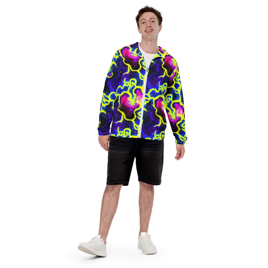 Neon Galaxy Grid on Men's Windbreaker — Front
