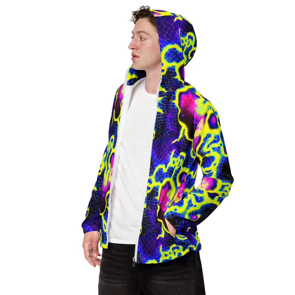 Neon Galaxy Grid on Men's Windbreaker — Left Front