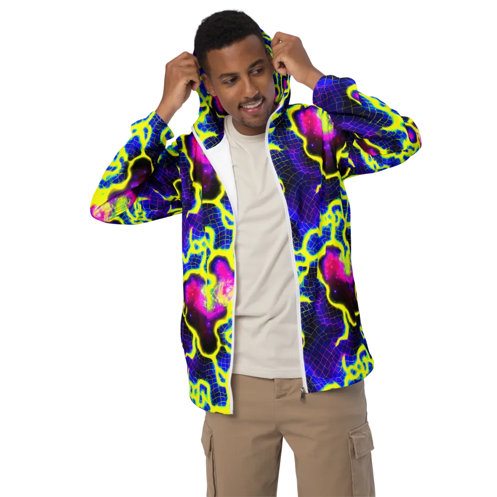 Neon Galaxy Grid on Men's Windbreaker — Front