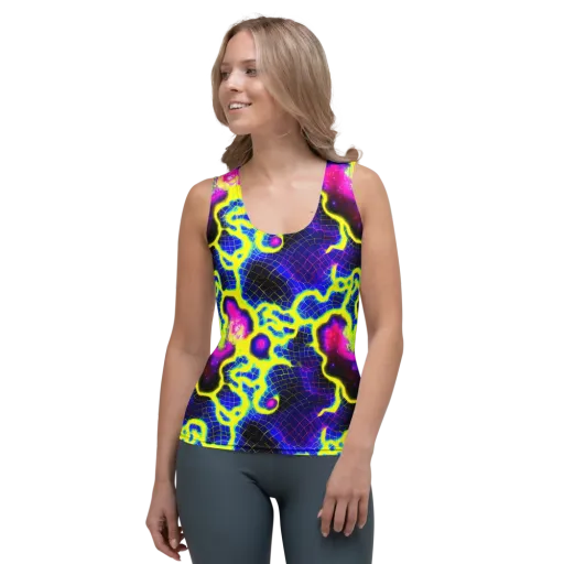 Neon Galaxy Grid on a Women's Tank Top