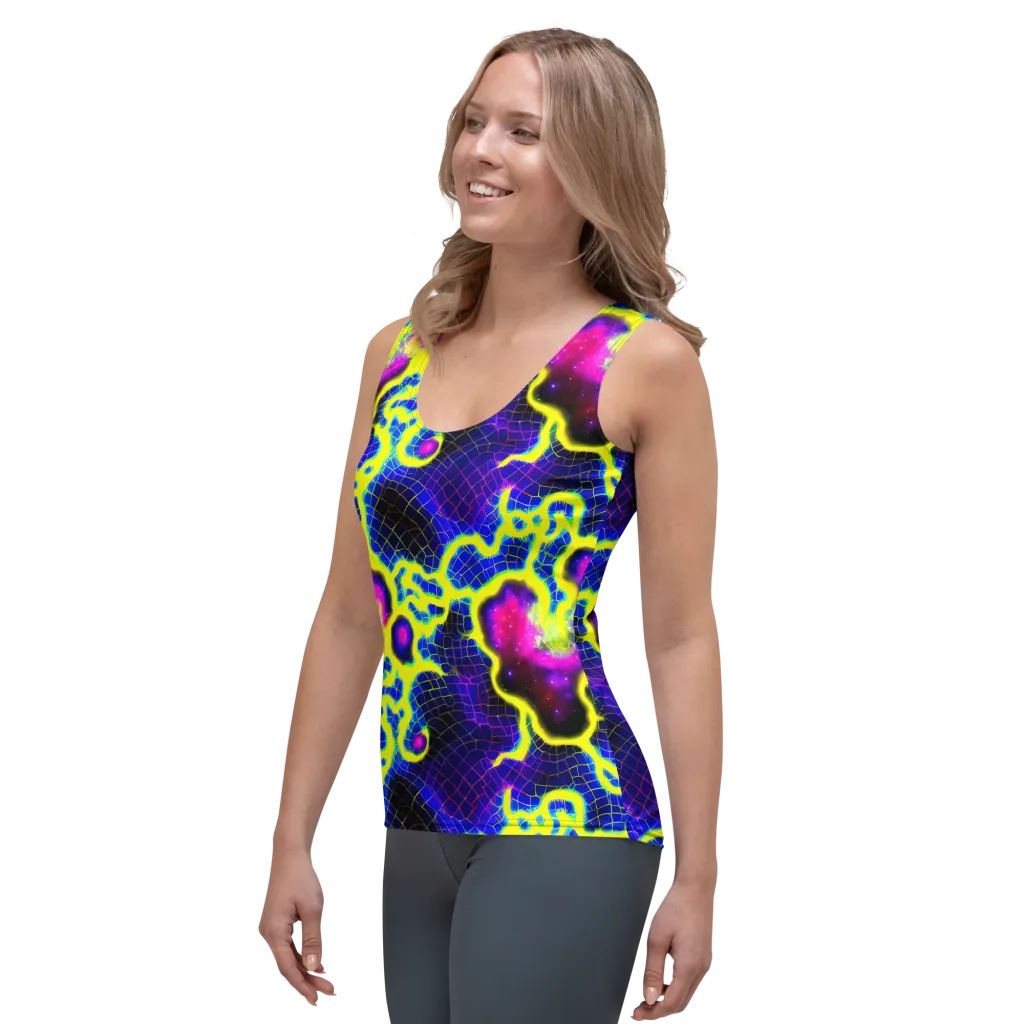 Neon Galaxy Grid on Women's Tank Top — Left Front