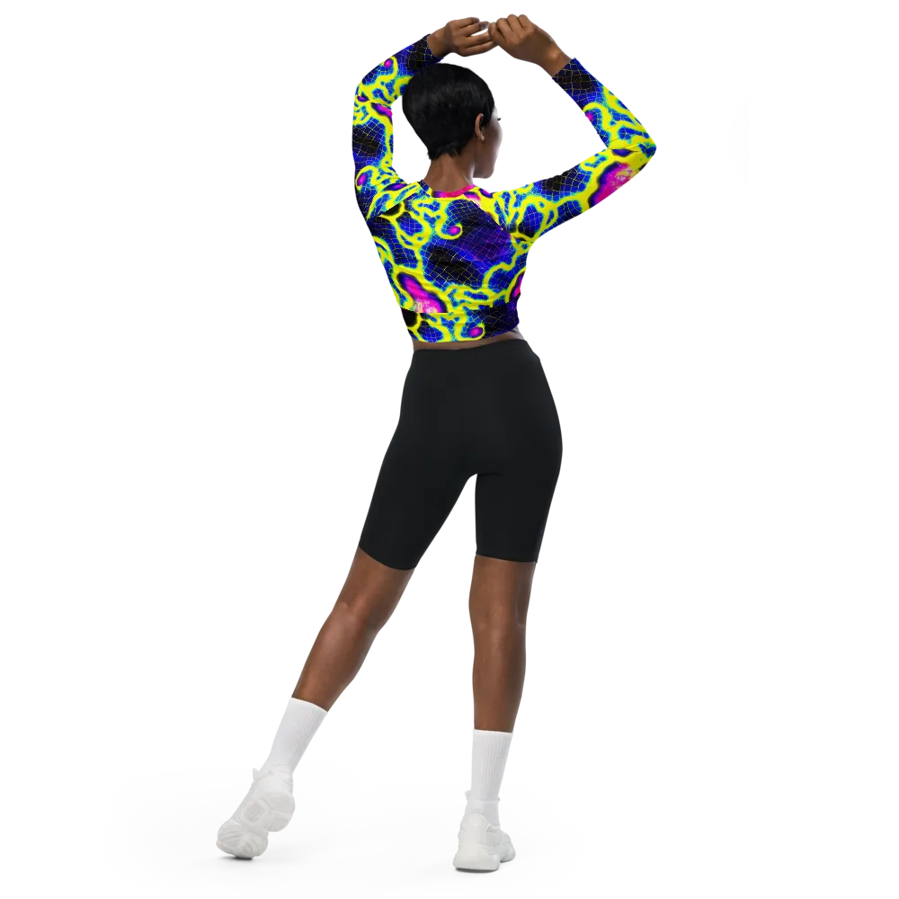 Neon Galaxy Grid on Long Sleeve Crop Top — Back