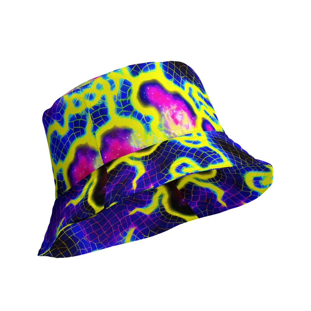 Neon Galaxy Grid on Reversible Bucket Hat — Product details Outside