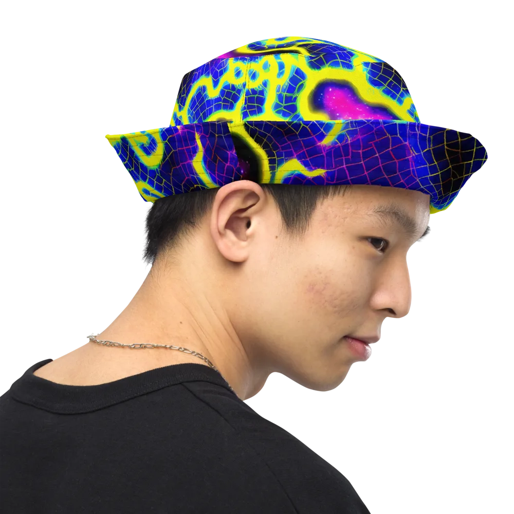 Neon Galaxy Grid on Reversible Bucket Hat — Right Outside