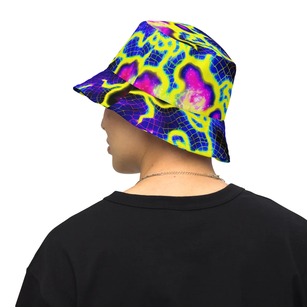 Neon Galaxy Grid on Reversible Bucket Hat — Back Inside