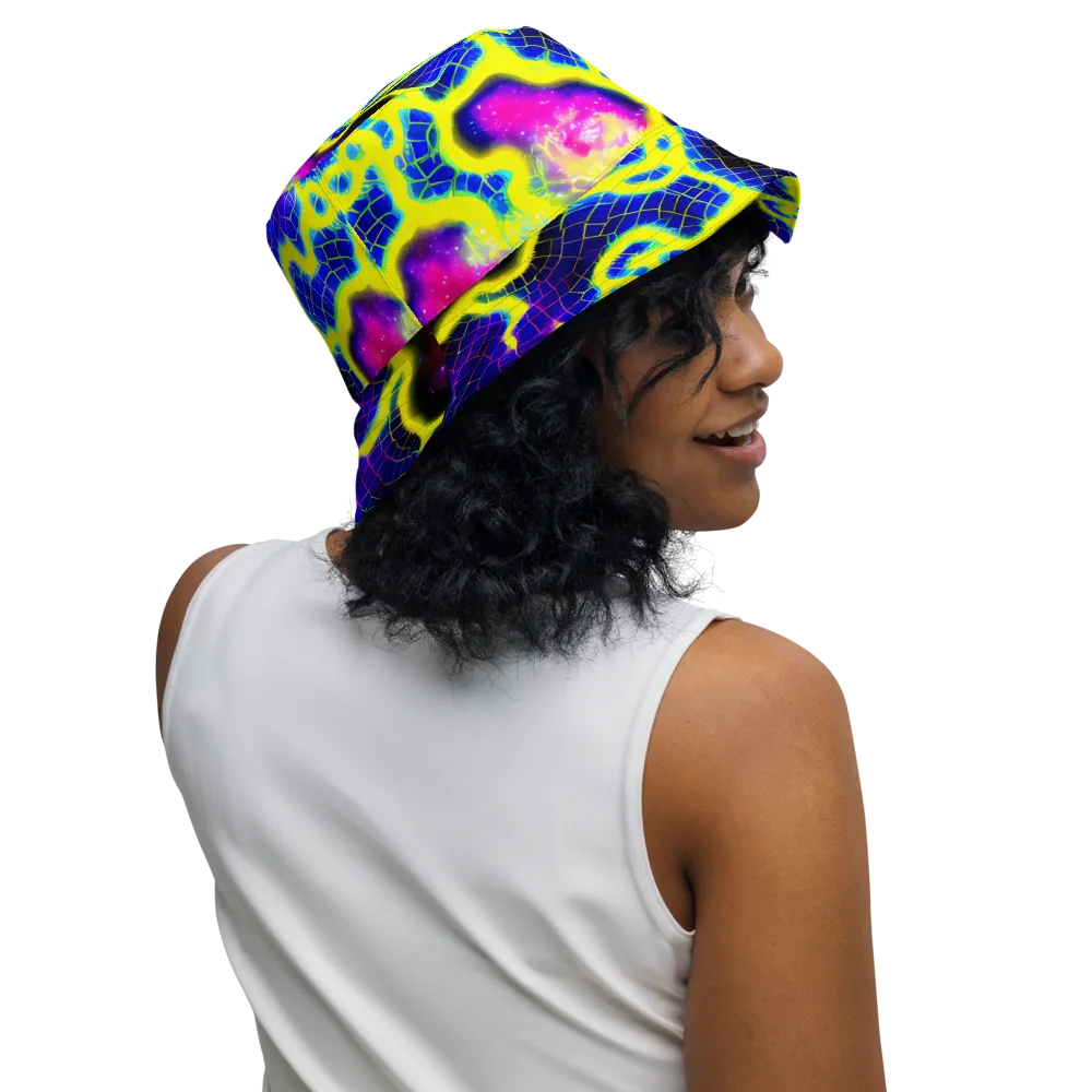 Neon Galaxy Grid on Reversible Bucket Hat — Right Outside