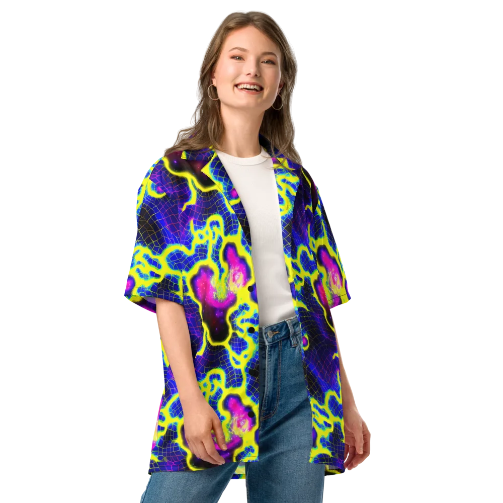 Neon Galaxy Grid on Button Shirt — Front