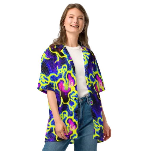 Neon Galaxy Grid on a Button Shirt