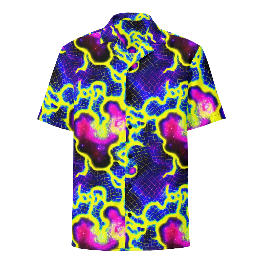 Neon Galaxy Grid on Button Shirt — Front