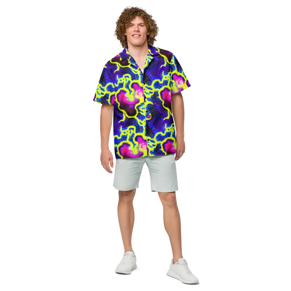Neon Galaxy Grid on Button Shirt — Front