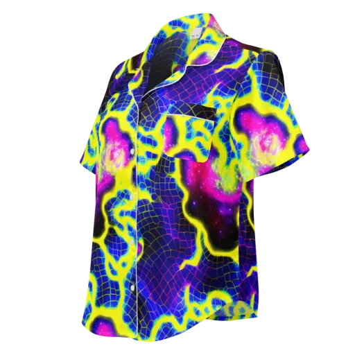 Neon Galaxy Grid on a Women's Short Sleeve Pajama Top