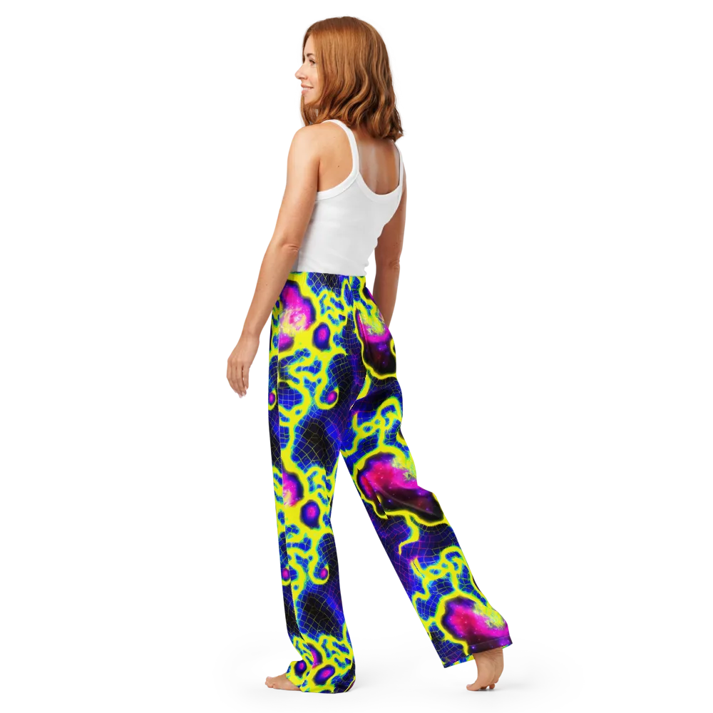 Neon Galaxy Grid on Women's Pajama Pants — Back