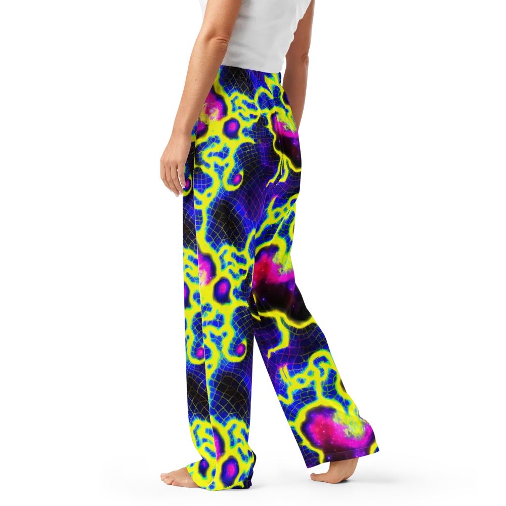 Neon Galaxy Grid on Women's Pajama Pants — Left