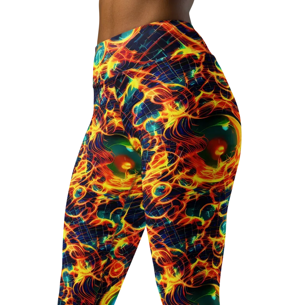 Inferno Grid on Yoga Leggings — Left Front