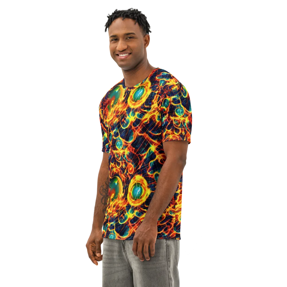 Inferno Grid on Men's Cotton Crew Neck T-Shirt — Left Front