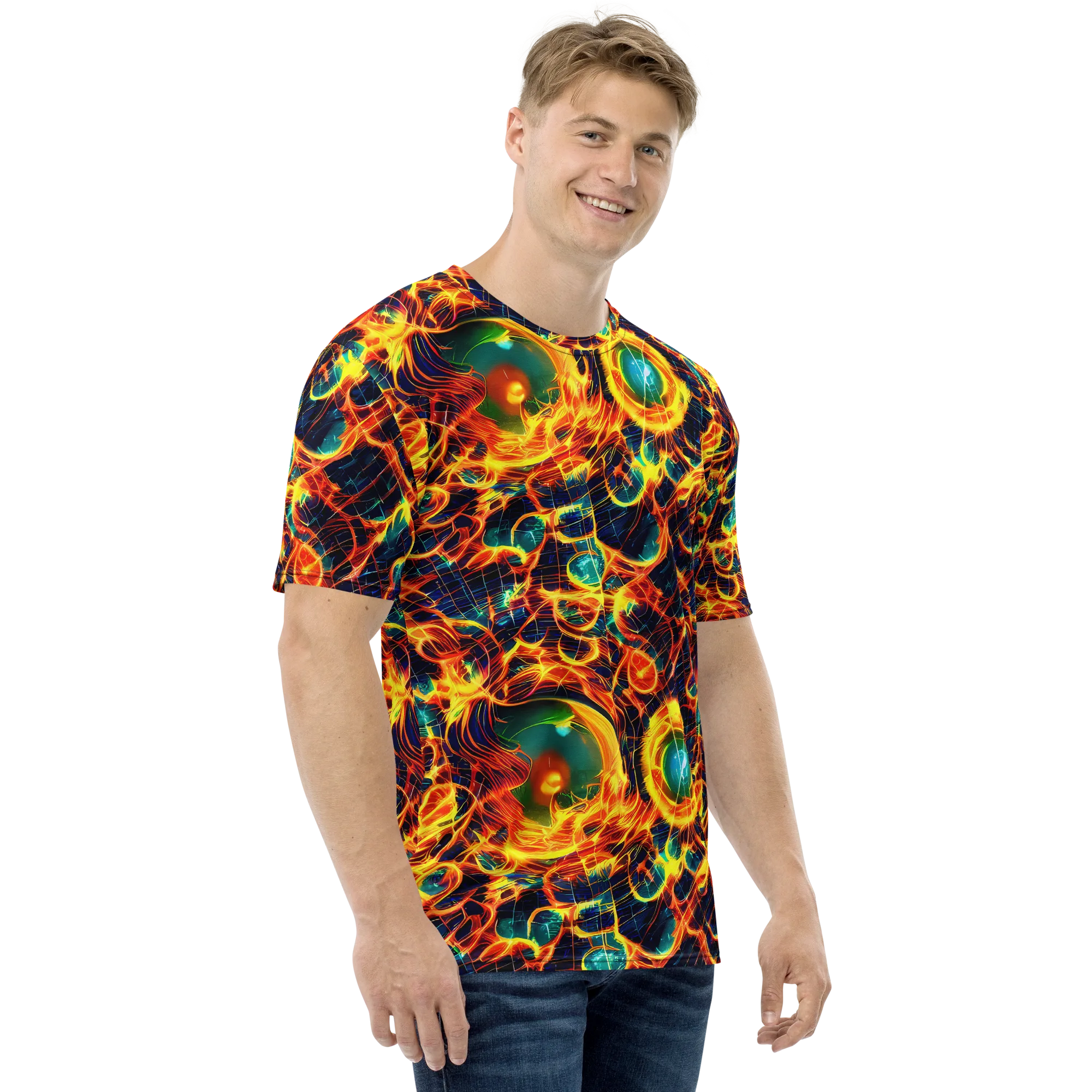 Inferno Grid on Men's Crew Neck T-Shirt — Right