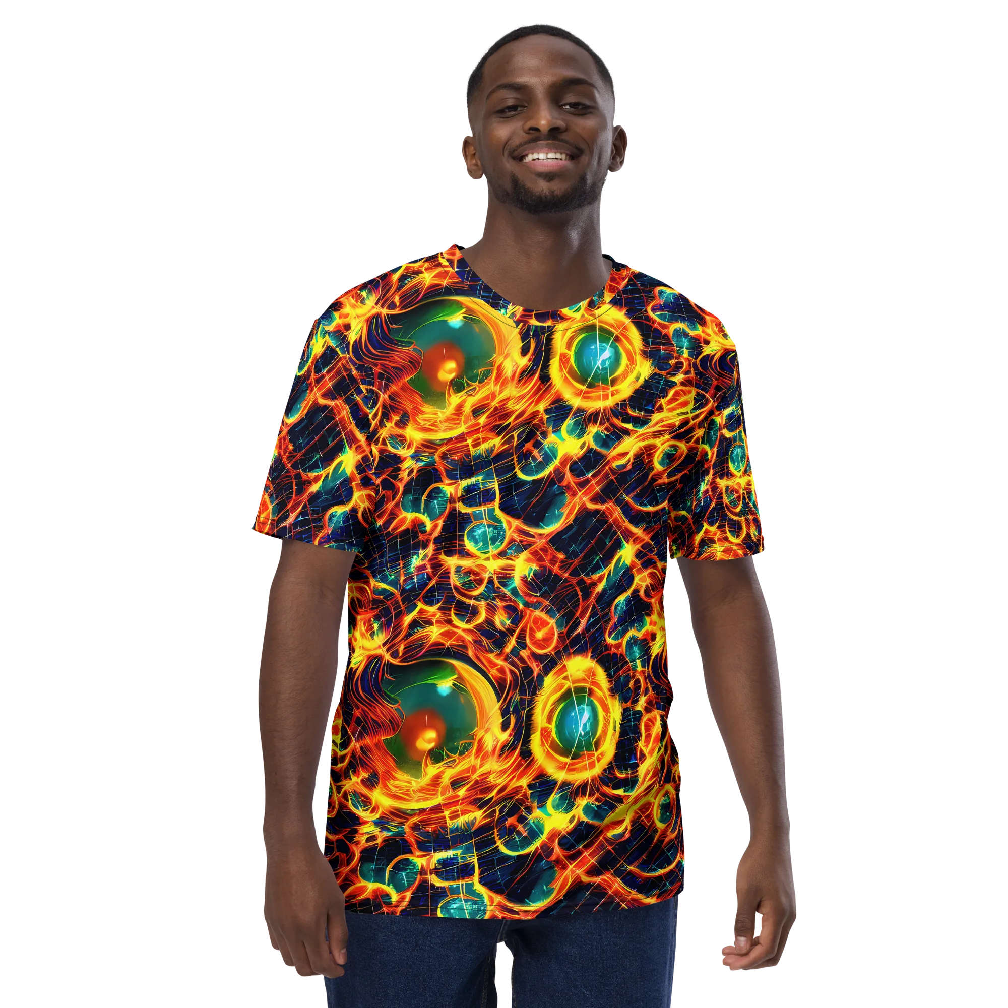 Inferno Grid on Men's Crew Neck T-Shirt — Front
