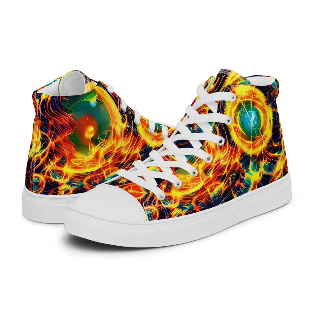 Inferno Grid on Men's High Top Canvas Shoes — Left