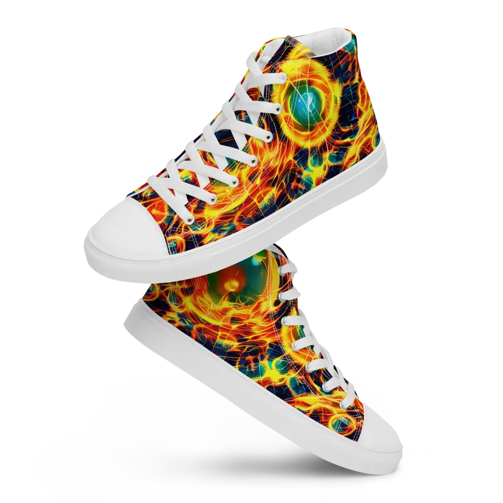 Inferno Grid on Men's High Top Canvas Shoes — Front