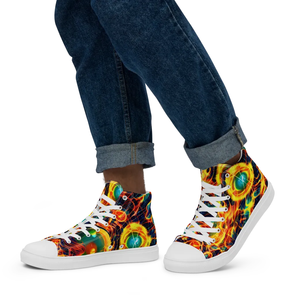 Inferno Grid on Men's High Top Canvas Shoes — Left