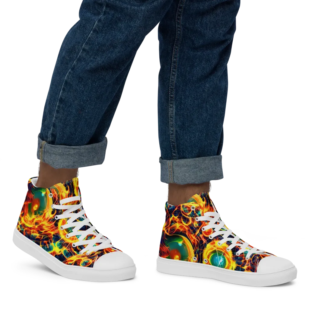 Inferno Grid on Men's High Top Canvas Shoes — Right
