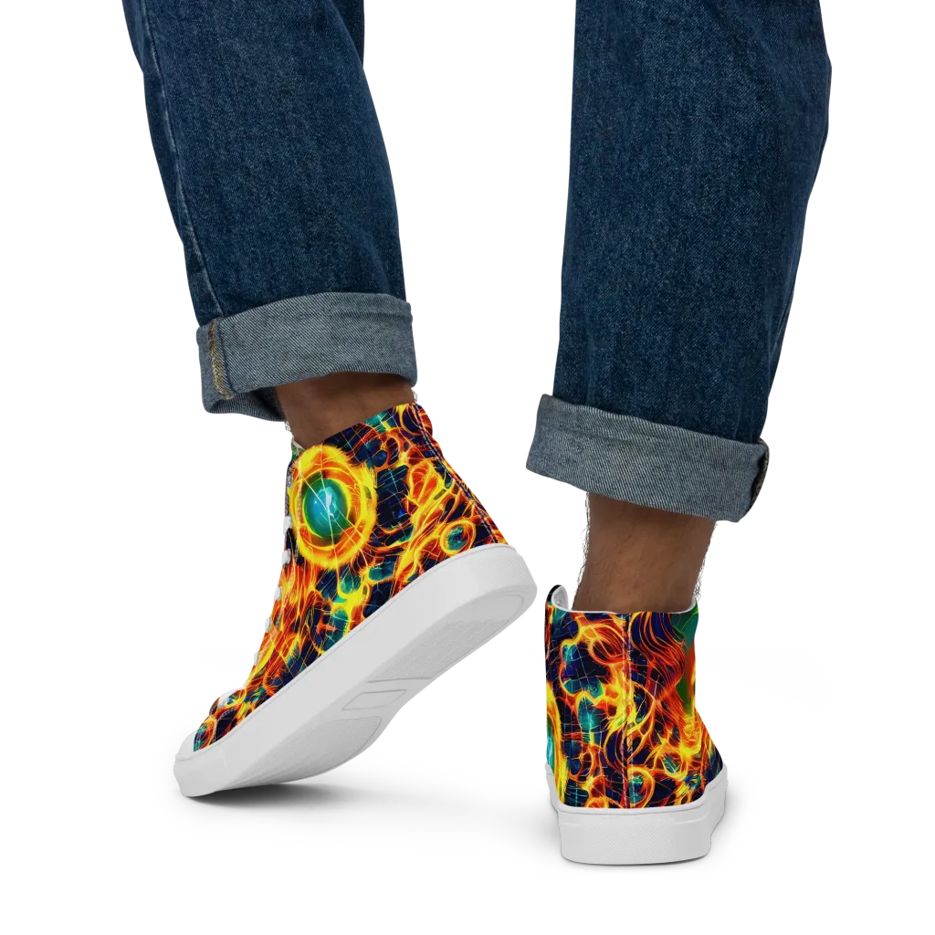 Inferno Grid on Men's High Top Canvas Shoes — Back