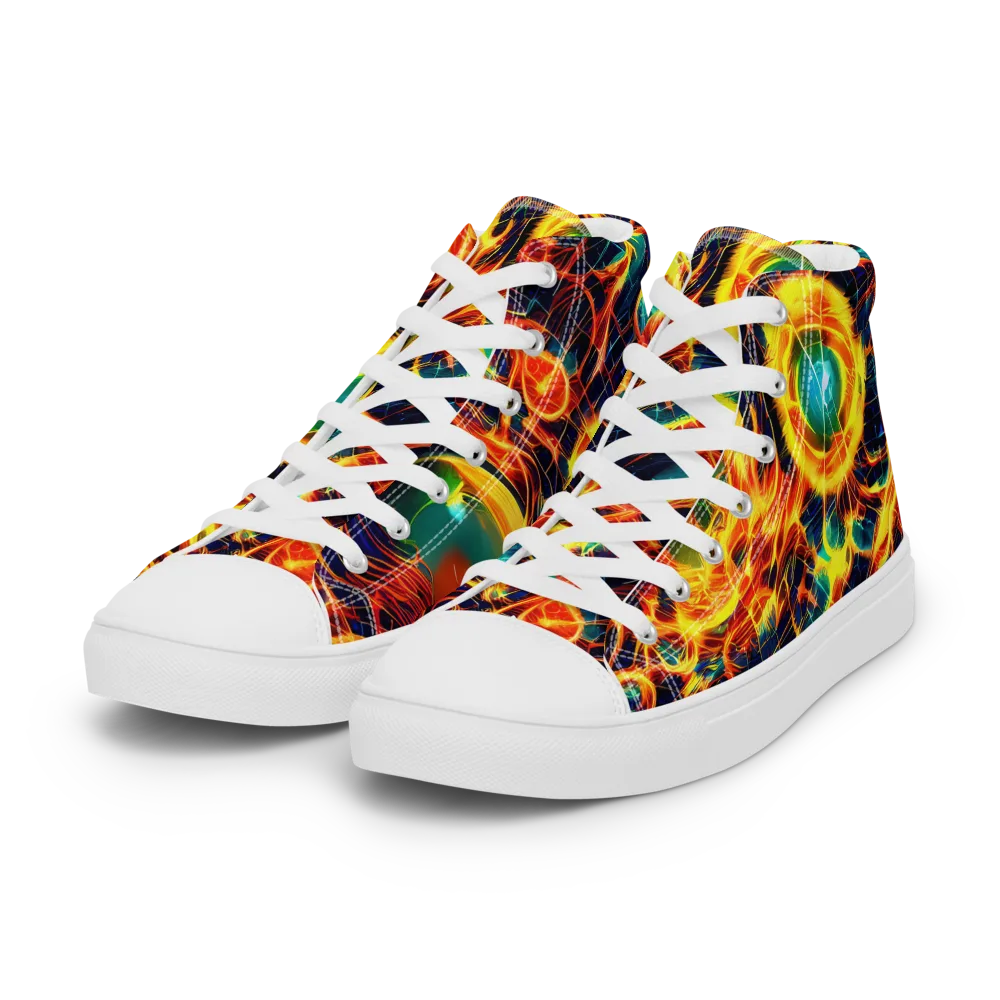 Inferno Grid on Women's High Top Canvas Shoes — Left Front