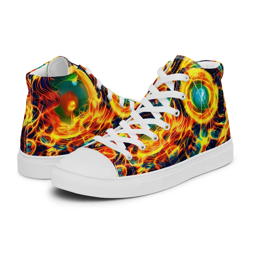 Inferno Grid on Women's High Top Canvas Shoes — Left