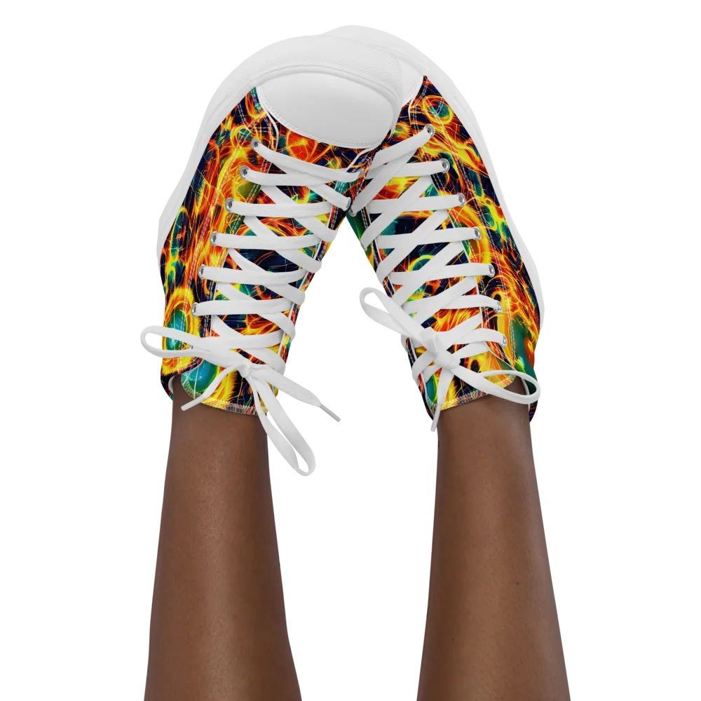 Inferno Grid on Women's High Top Canvas Shoes — Front