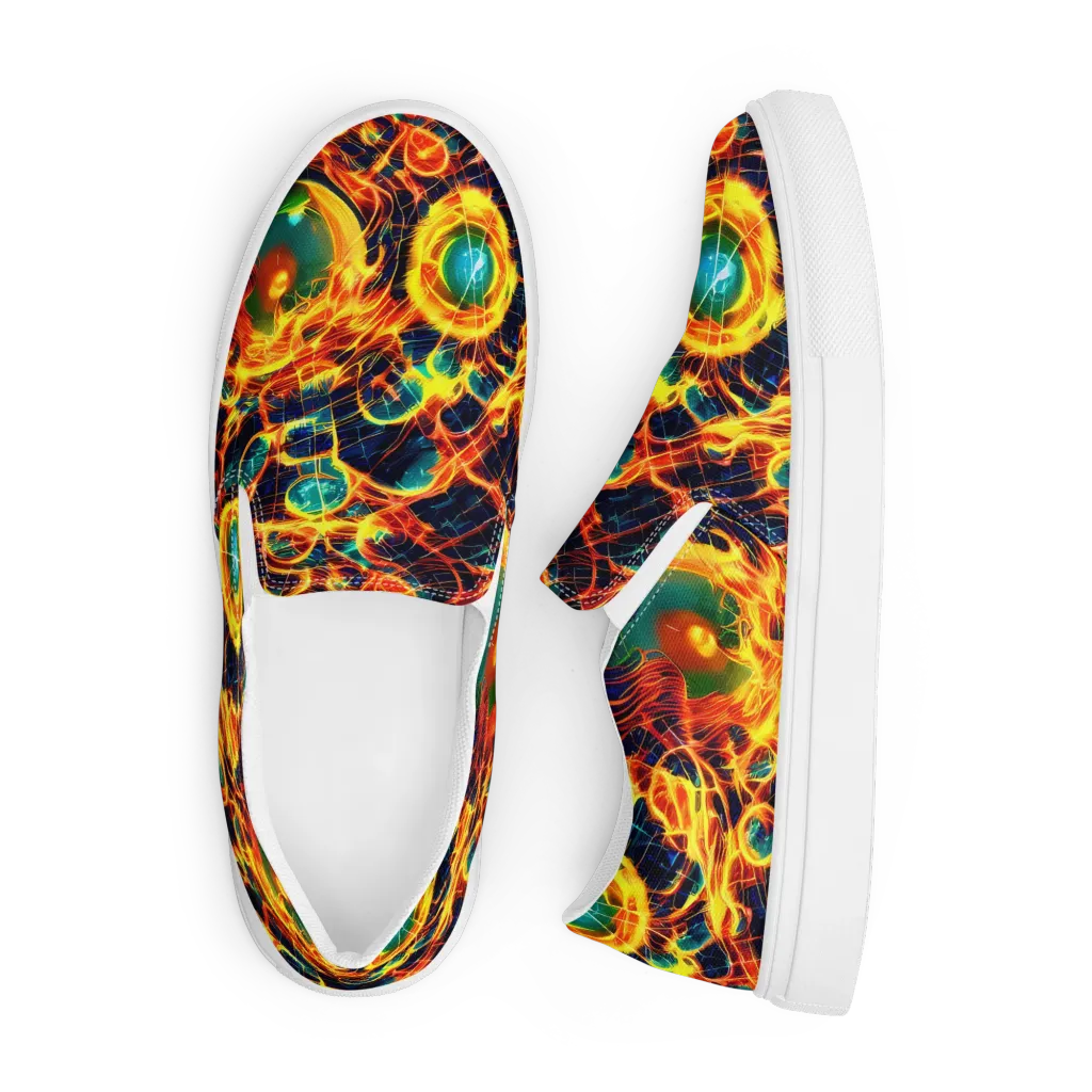 Inferno Grid on Men's Slip-On Canvas Shoes — Front