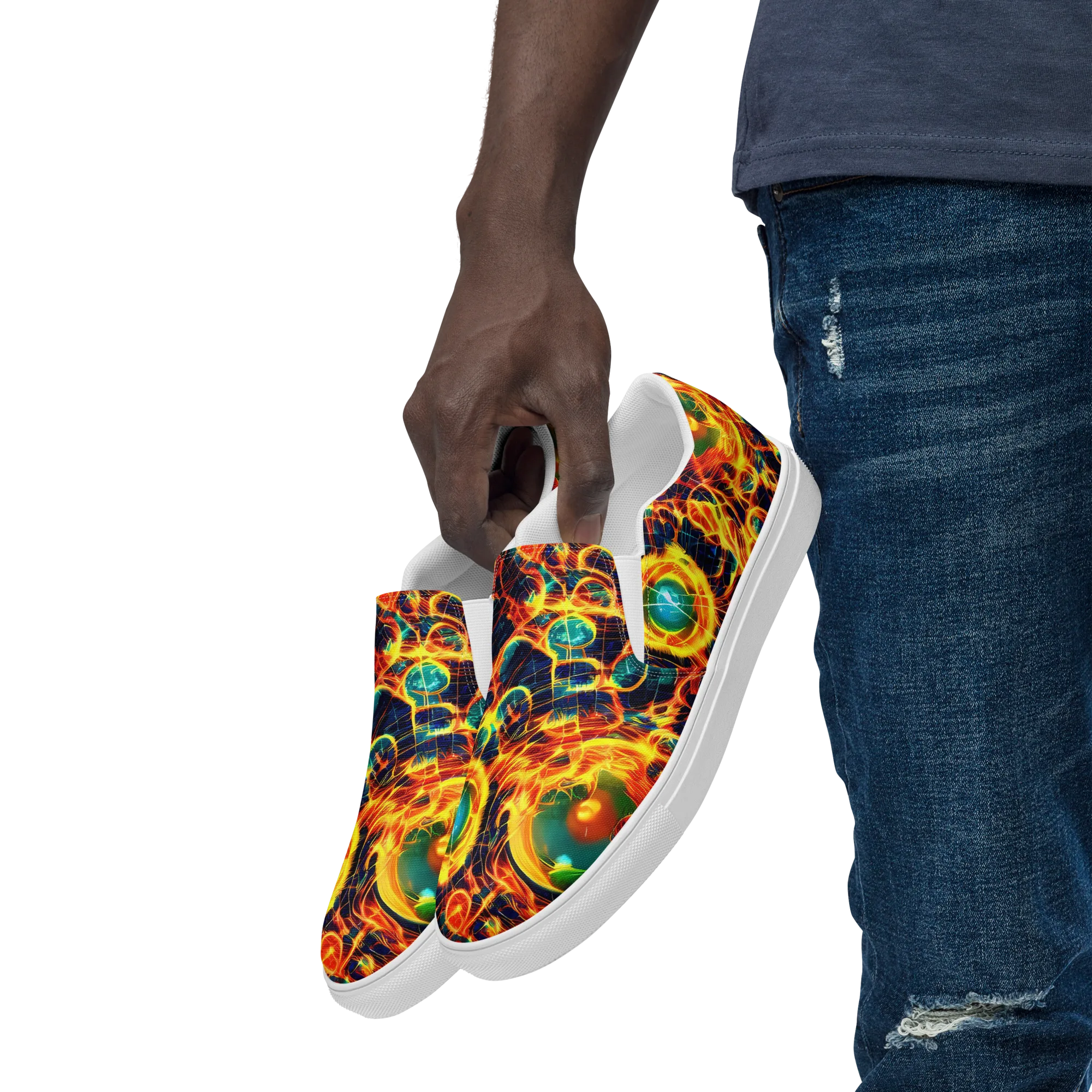 Inferno Grid on Men's Slip-On Canvas Shoes — Left Front