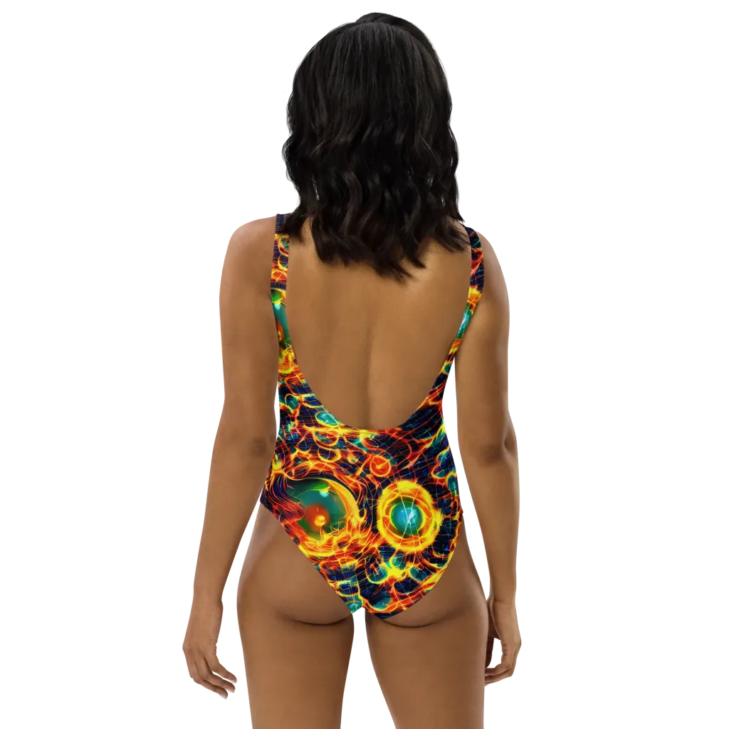 Inferno Grid on One-Piece Swimsuit — Back