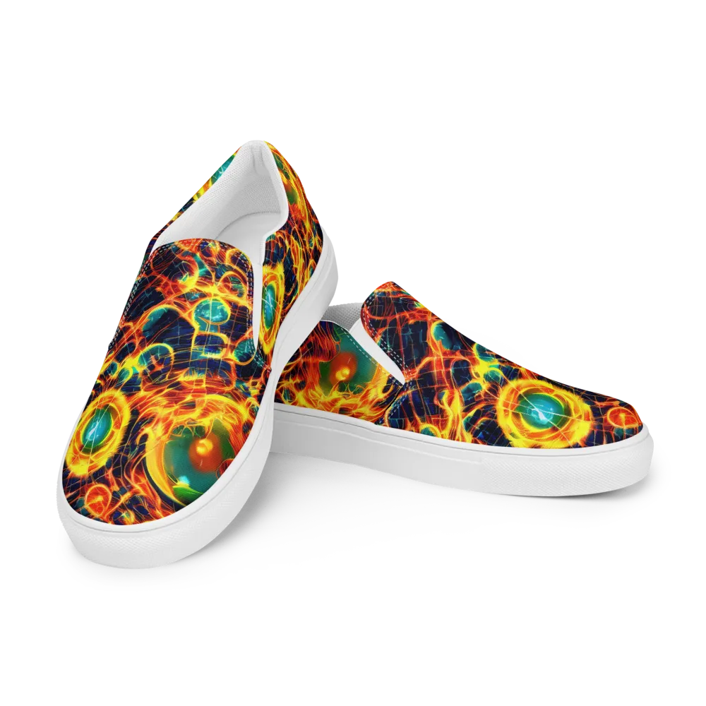 Inferno Grid on Women's Slip-On Canvas Shoes — Left Front