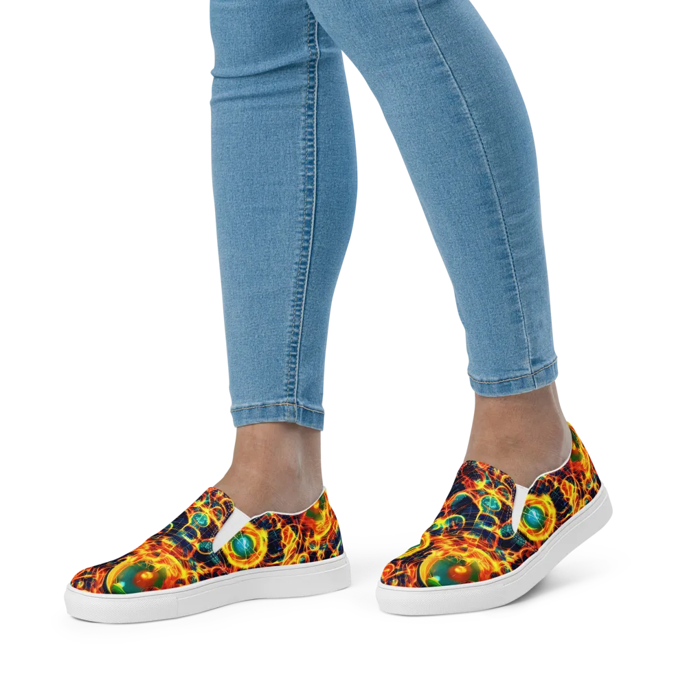 Inferno Grid on Women's Slip-On Canvas Shoes — Front