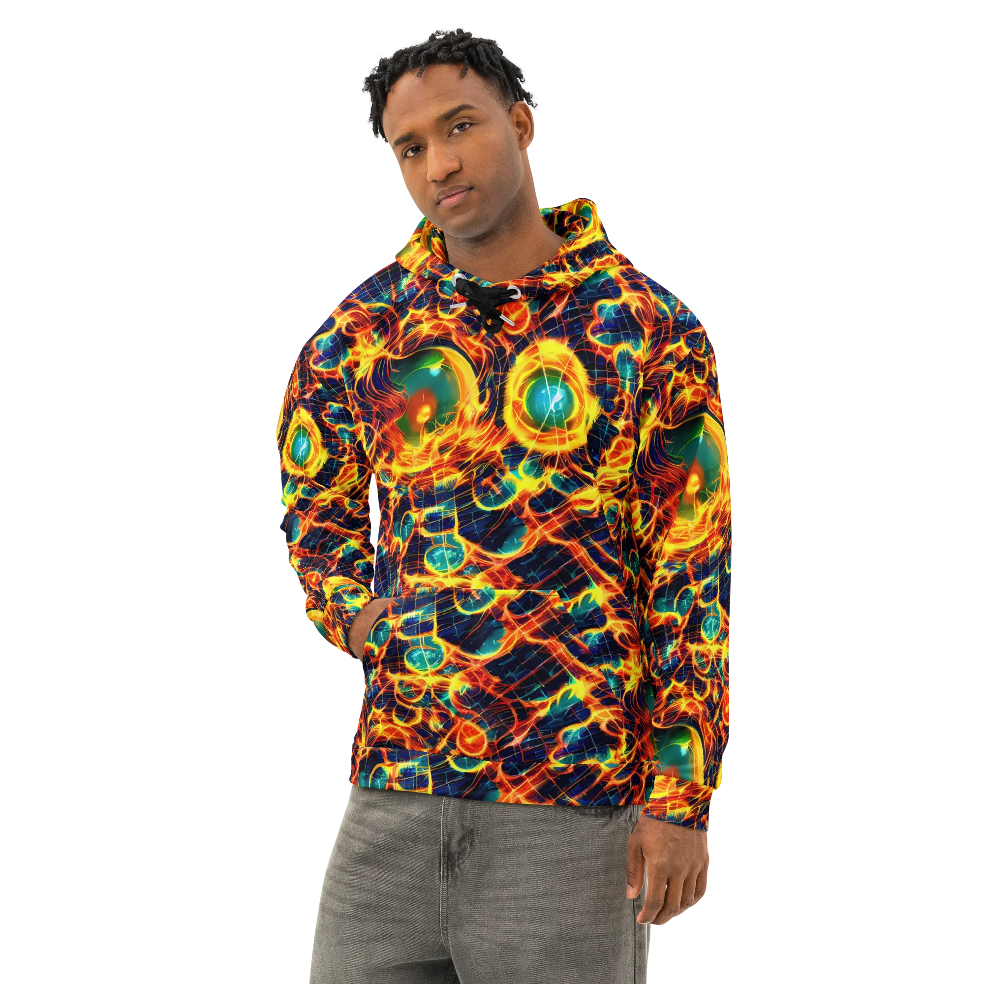 Inferno Grid on Cotton Hoodie — Left Front