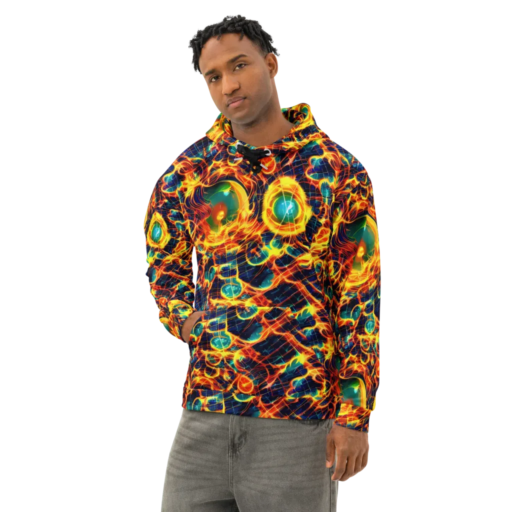 Inferno Grid on Cotton Hoodie — Left Front