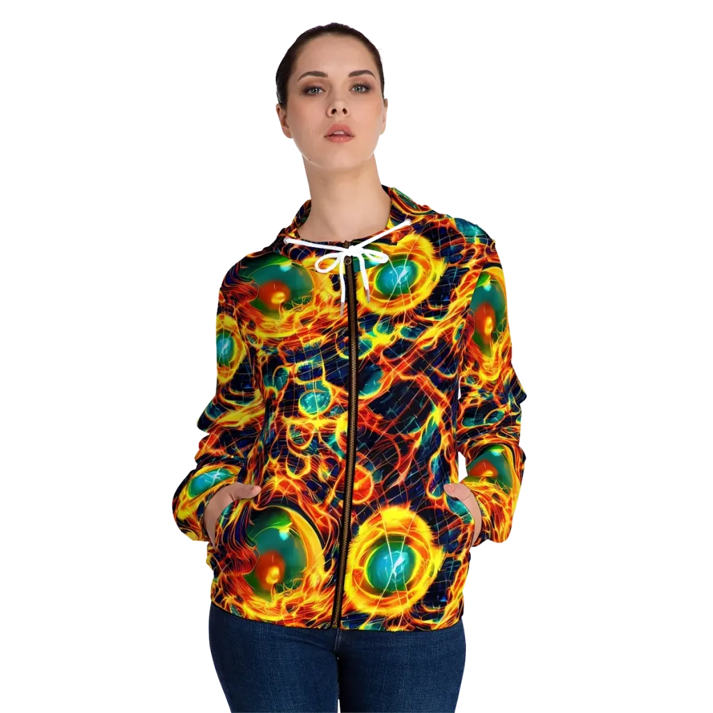 Inferno Grid on Women's Full-Zip Hoodie — Front On Person