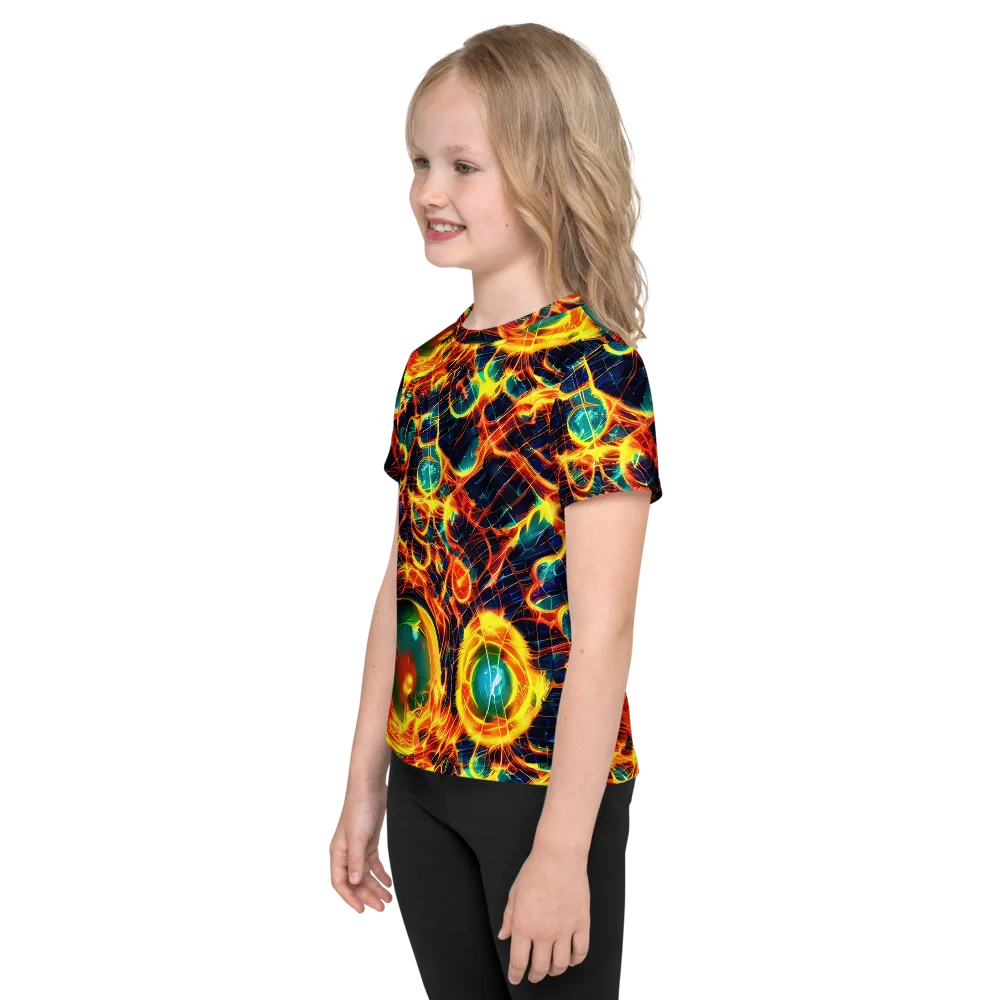 Inferno Grid on Kids Crew Neck T-Shirt — Left