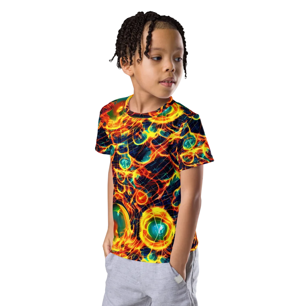Inferno Grid on Kids Crew Neck T-Shirt — Left Front