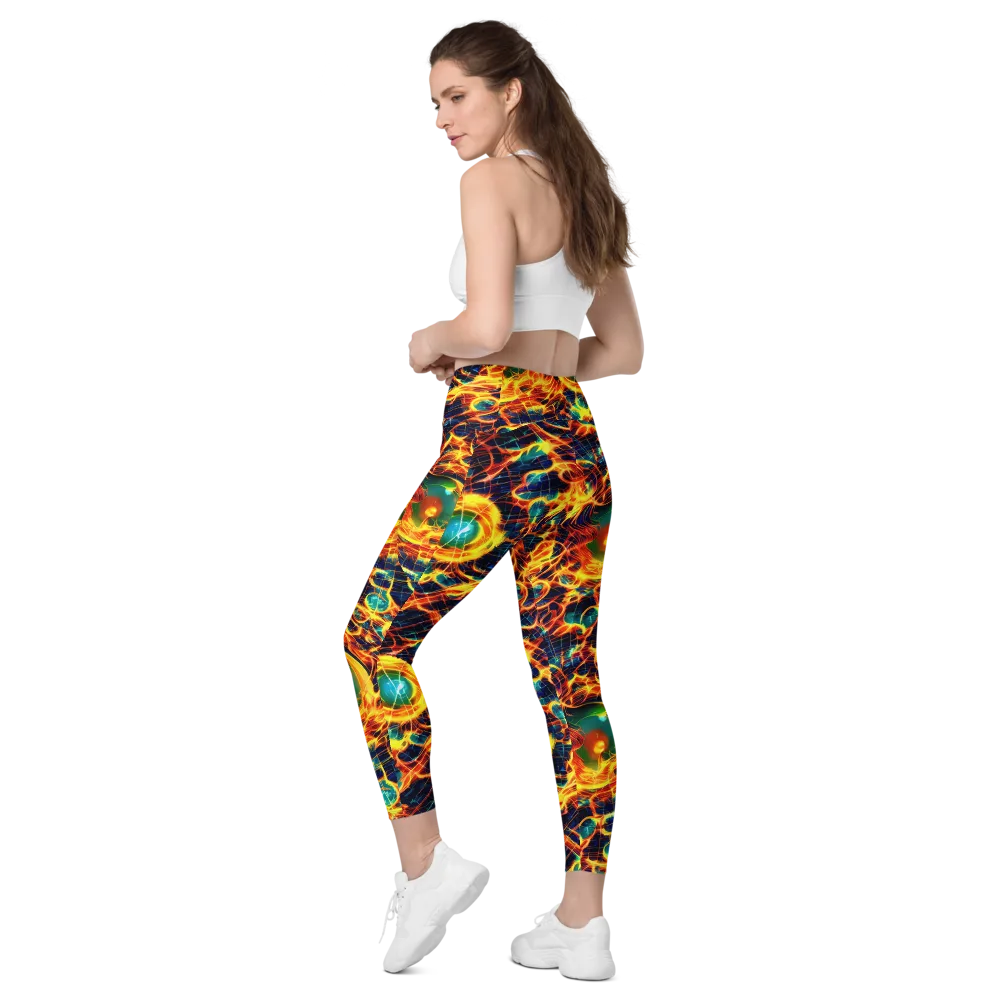 Inferno Grid on Leggings with Pockets — Left Back
