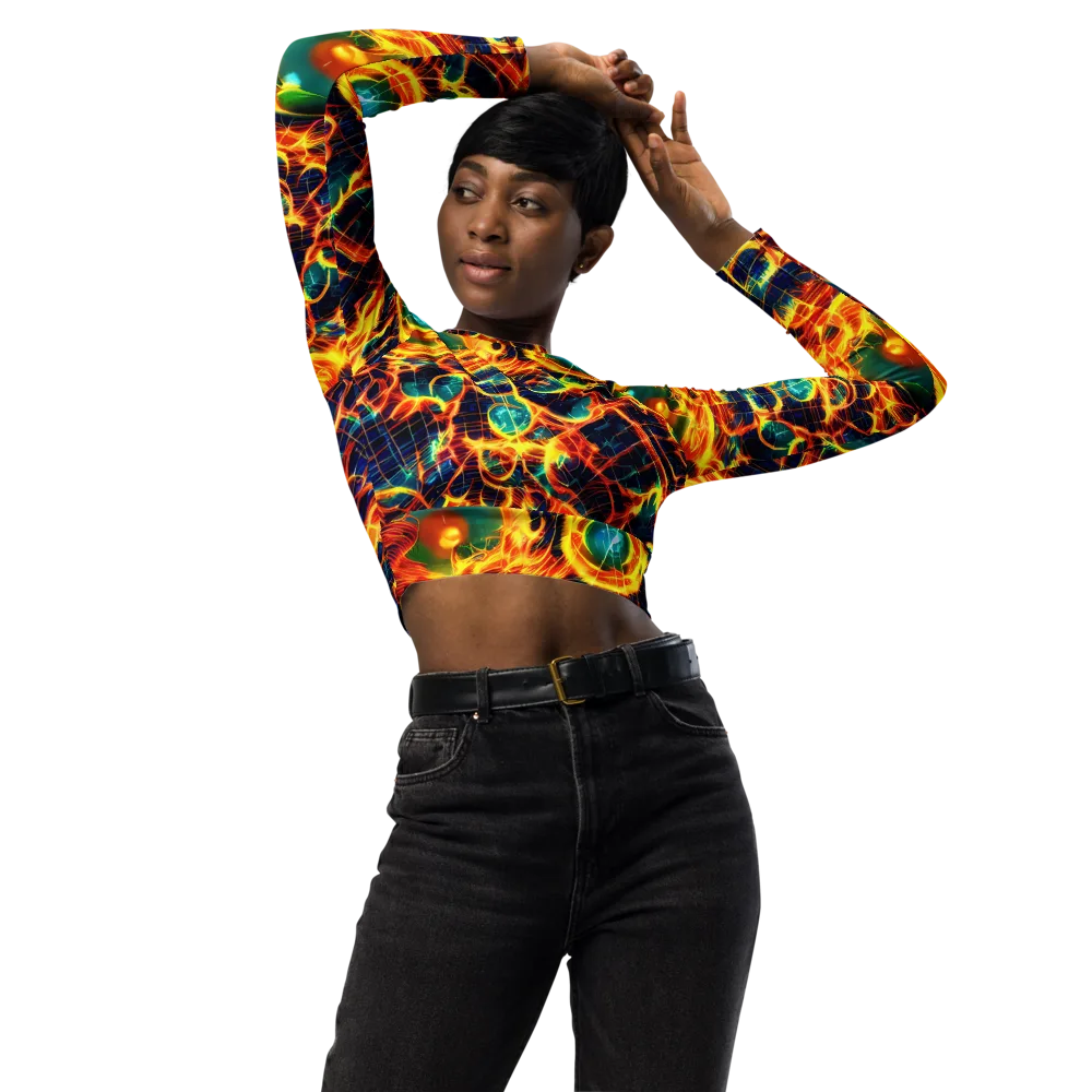 Inferno Grid on Long Sleeve Crop Top — Front