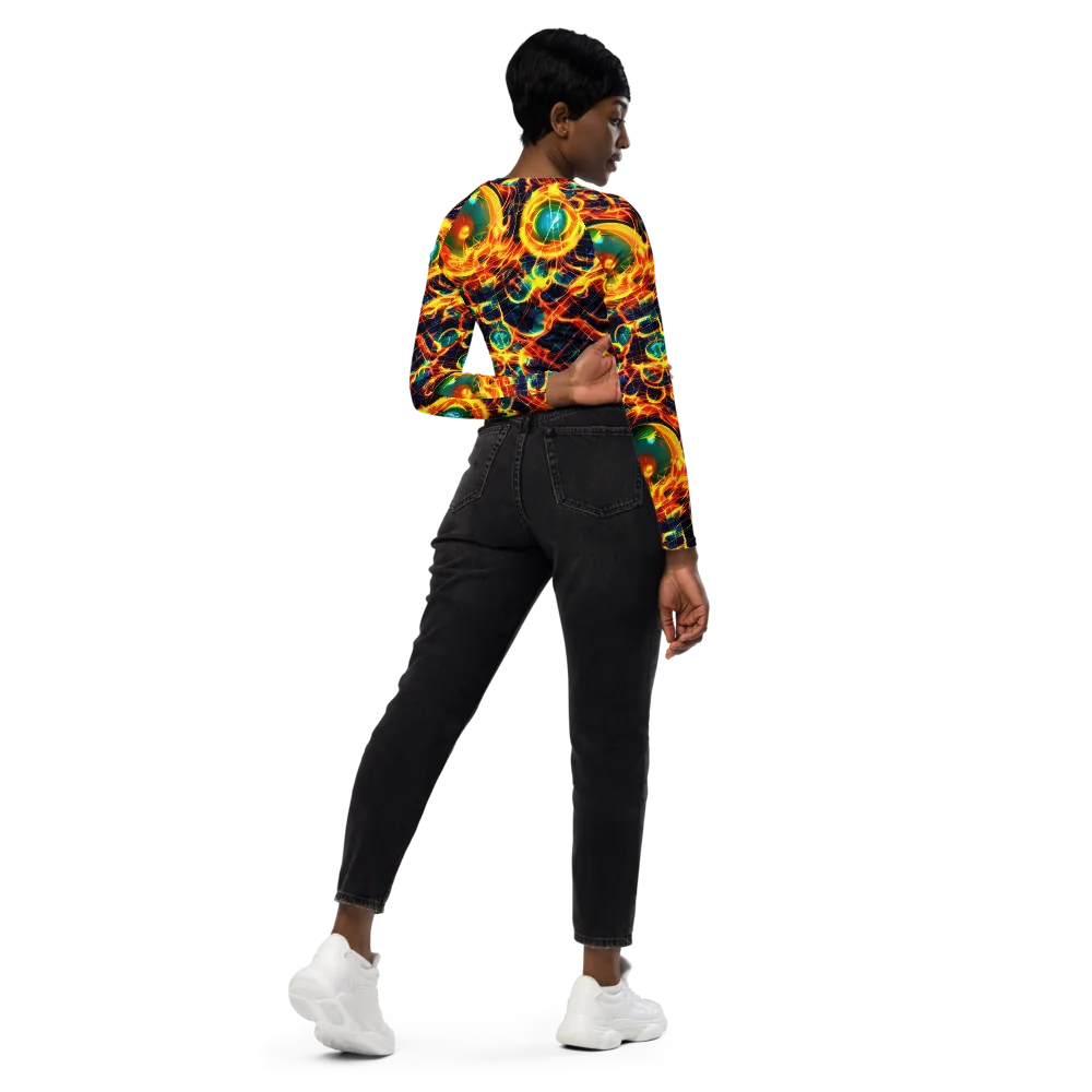 Inferno Grid on Long Sleeve Crop Top — Right Back