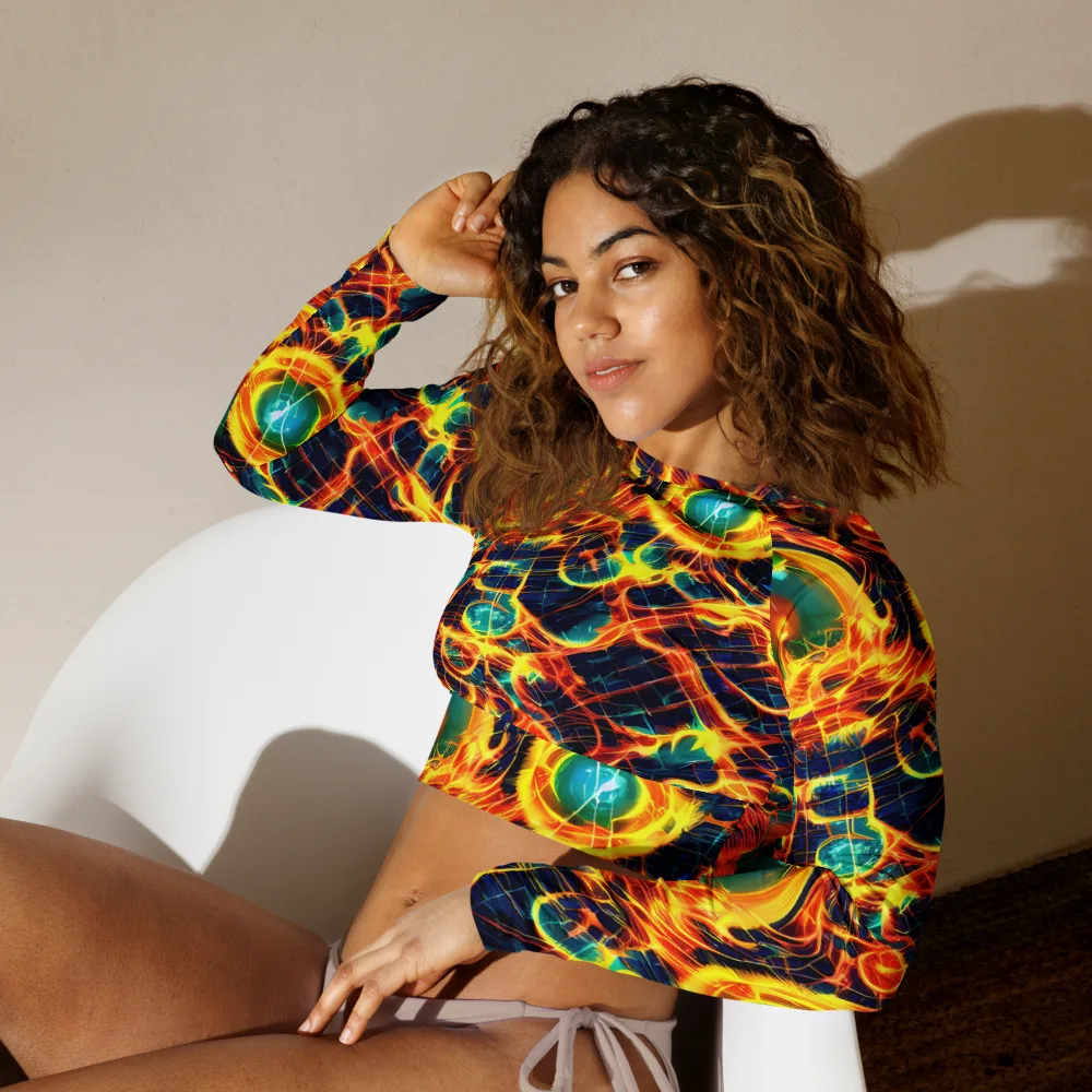 Inferno Grid on Long Sleeve Crop Top — Left Front