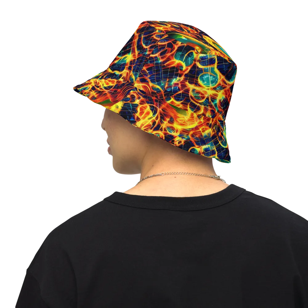 Inferno Grid on Reversible Bucket Hat — Back Inside