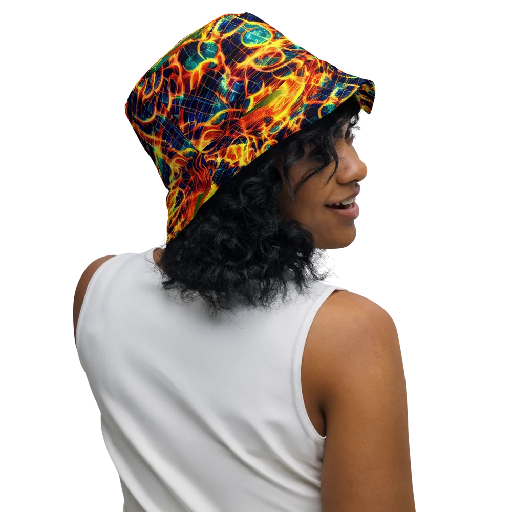 Inferno Grid on Reversible Bucket Hat — Right Outside
