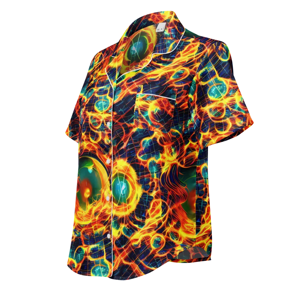 Inferno Grid on Women's Short Sleeve Pajama Top — Left Front