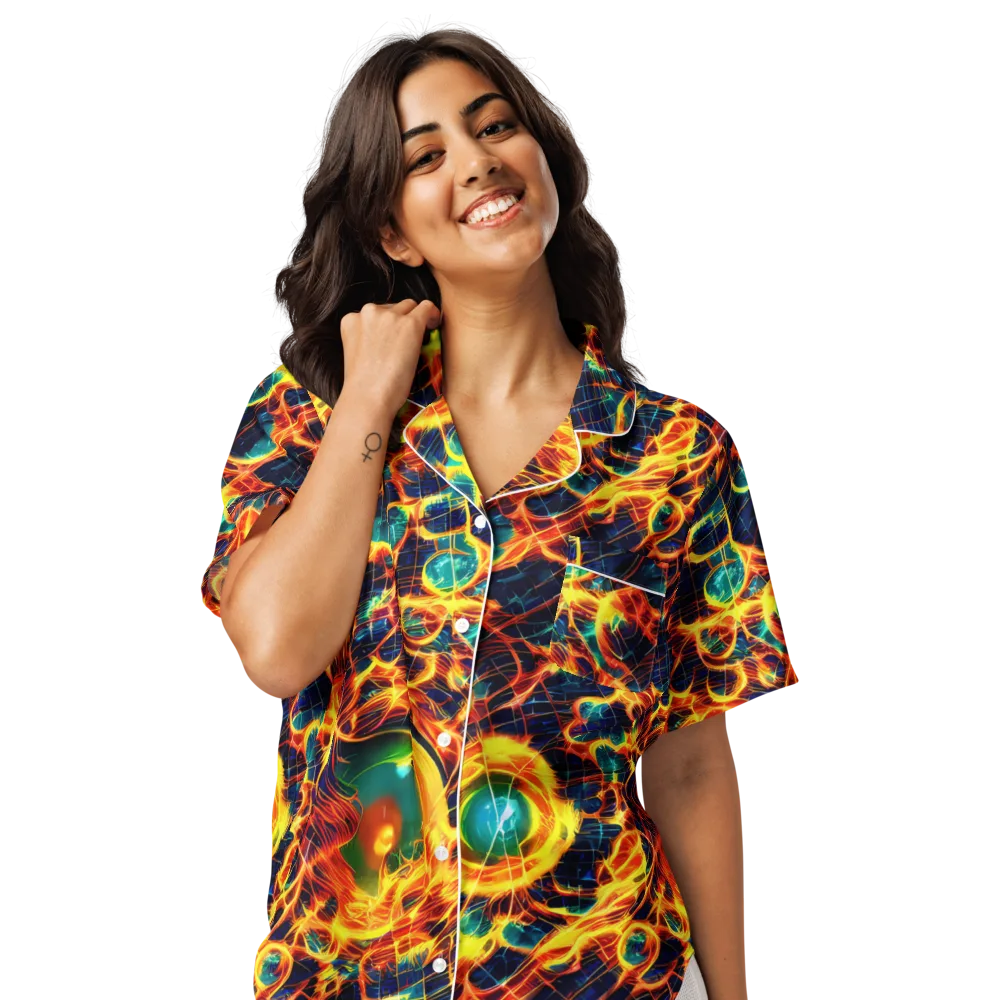 Inferno Grid on Women's Short Sleeve Pajama Top — Front