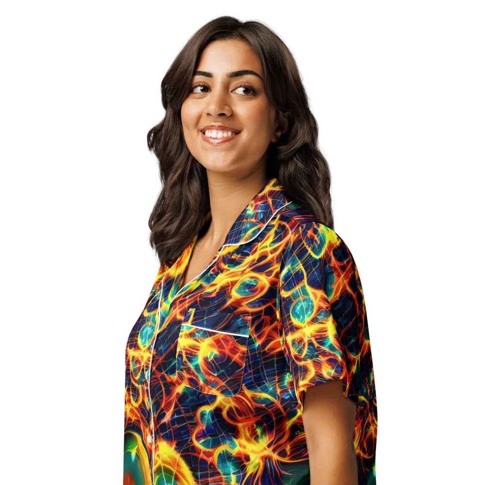 Inferno Grid on Women's Short Sleeve Pajama Top — Left Front