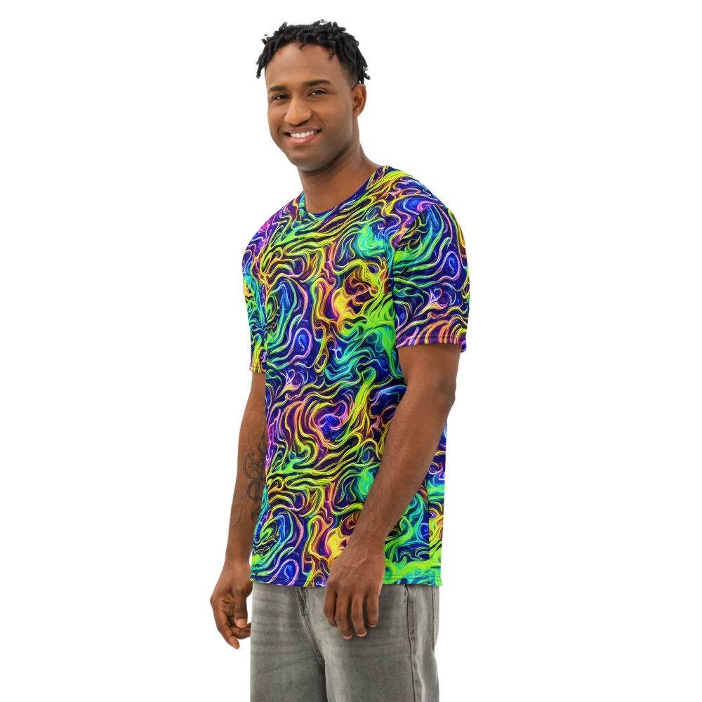 Acid Wave on Men's Cotton Crew Neck T-Shirt — Left Front